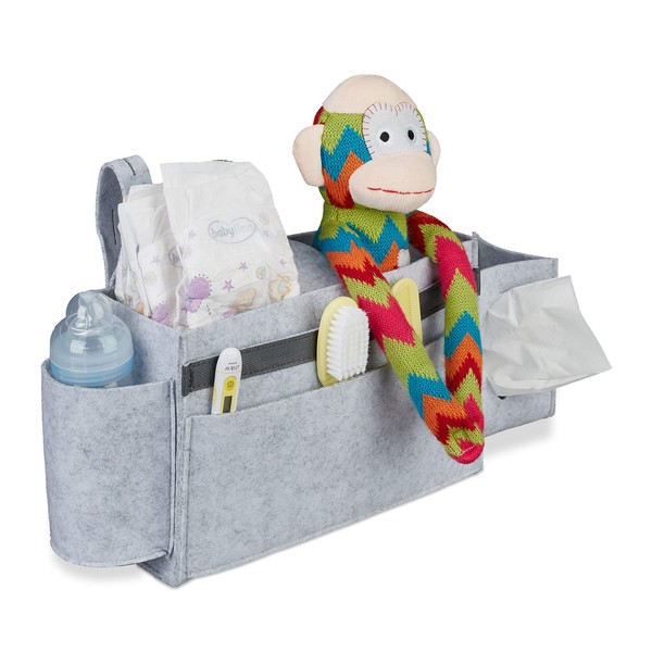 Relaxdays Bed Bag Bunk Bed, 8 Compartments, Baby & Care Bed, Felt Bed Organiser for Hanging, HBT 23 x 43 x 11 cm, Light Grey