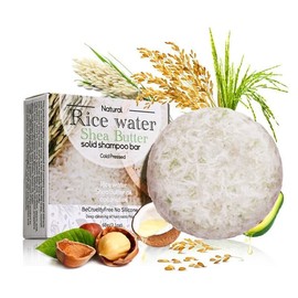 DLZZRS Rice Water Shampoo Bar for Deep Cleaning, Hydrating & Moisturizing Dry Hair, Natural Solid Soap Shampoo Bar for Hair with Rice Water, Shea Butter Oil and Coconut Oil, For All Hair Types, 2.1oz