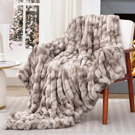 Touchat Ruched Faux Rabbit Fur Throw Blanket, 700 GSM Luxury Dual-Sided Soft Cozy Blanket, Fuzzy Fluffy Plush Blanket for Bed, Couch and Sofa - 50"x60", Tie-dye Coffee