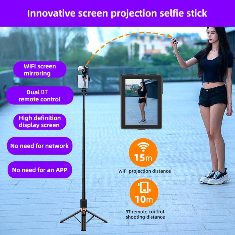 Camnoon Selfie Stick Tripod, 2-in-1 Selfie Pole with Removable Projection