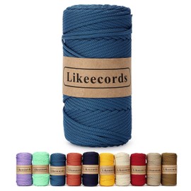 Likeecords 4mm Polyester Braided Macrame Cord Rope 160 Yards, Elastic Macrame Cord Macrame Accessories for DIY, Wall Hangings, Plant Hangers, Holders and Home Decorations, blue