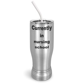PixiDoodle Nursing School Nurse Pilsner Tumbler with Spill-Resistant Slider Lid and Silicone Straw (14 oz Pilsner, Silver)
