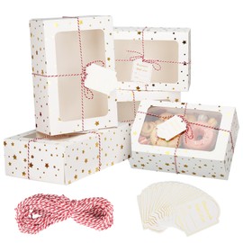 KGVZPT 24 Sets Christmas Cookie Boxes with Window Treat and Pastry 9x6x3 Inches Gold Bakery Boxes Container for Gift Giving Christmas Chocolate Covered Strawberries,Donut,Mini Cake Packaging Boxes