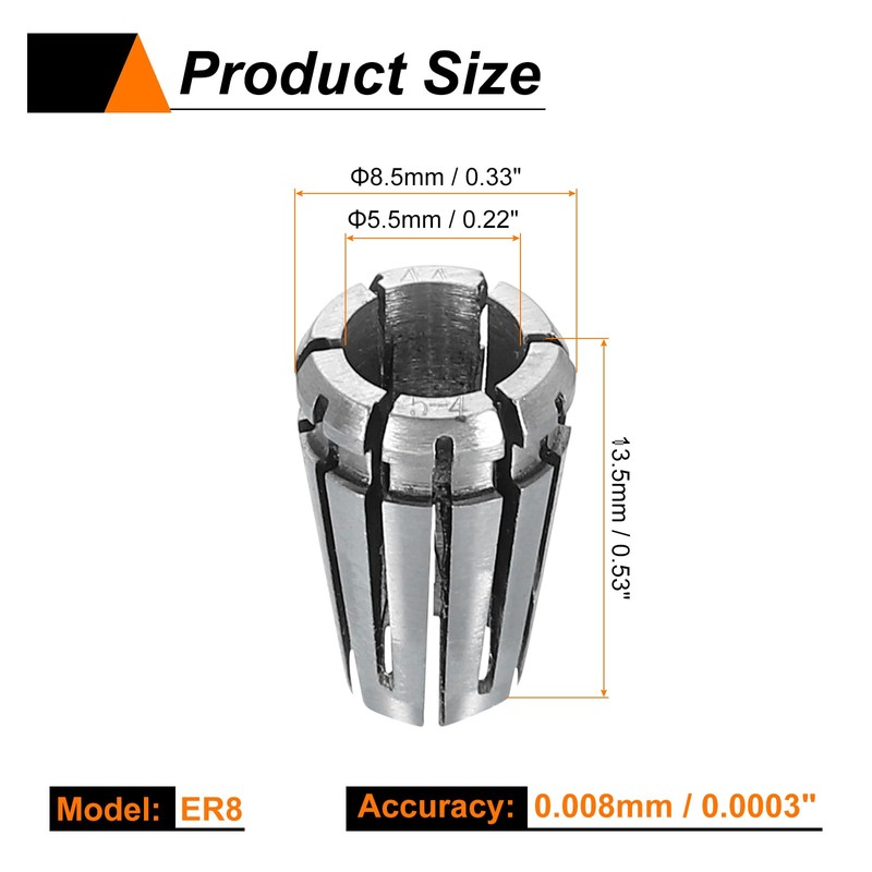 sourcing map Spring Collet Chuck ER8 5.5mm 65Mn Spring Steel