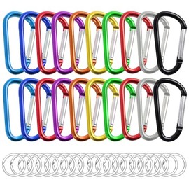 10PCS / 20PCS Mosquetón de Aluminio, Mosquetones Multifuncionales, Clips de Mosquetóns con 10PCS /20 Llaveros Redondos, Llaveross para Hombre, Aplicable Cuerdas, Botellas de Agua