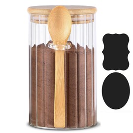 Steviieden 25 FL OZ Large Airtight Glass Jar with Bamboo Spoons Lids Overnight Oats Container Decorative Coffee Bar Food Storage Jar Cereal Nuts Salts Coffee Tea Flour Sugar Container Spice Jar