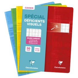 Clairefontaine 63796C Notebook 17 x 22 cm, 48 Sheets French Ruling, Black Ruling 2.5 mm 10 x 10, Ideal for the Visually Impaired, 90 g, Assorted Colours, Pack of 1