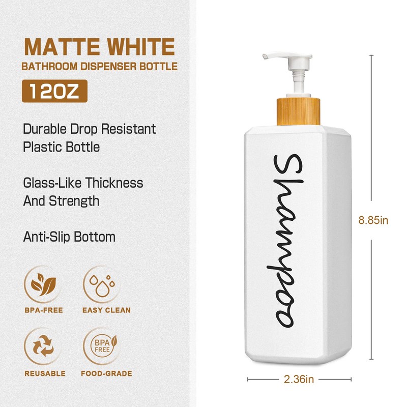 GMISUN Shampoo and Conditioner Dispenser, Refillable White Shampoo and Conditioner