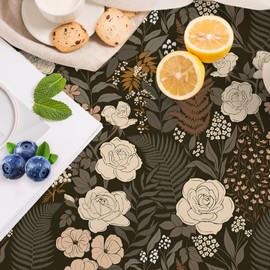 HAOKHOME Self Adhesive Drawer Liner and Shelf Liner Vintage Floral, Peel and Stick Cabinet Liner, Waterproof Kitchen Contact Paper and Cupboard, Bathroom Drawers, Black/Brown/Beige 17.3in x 6.5ft