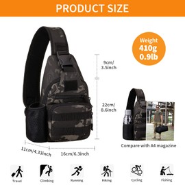 HUNTVP Tactical Military Chest Bag Molle Crossbody Shoulder Sling Pack Backpack with Water Bottle Holder USB Outlet Camo
