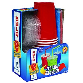 Solo 9 Oz Plastic Cup, Lid, & Straw Combo Pack, 15 Cups (Red)