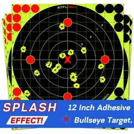 ATFLBOX 12X12 Inch Splatter Adhesive Bullseye Fluorescent Yellow Shooting Target Stickers, Sight in Shooting Range Paper Targets, Rective for Handguns, Rifle, Pistol, Pellet Guns, BB Gun (25 Pack)