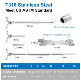 30 Pairs Cable Railing Kit 1/8" Swage Toggle Turnbuckle Hardware T316 Stainless Steel for Wood Post WoodEasy System Angle 180° Adjustable Stairs Deck 30 Cable Lines