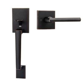 goldenwarm Front Door Handle,Oil Rubbed Bronze Entry Door Handle and Reversible Handle Lever, Single Cylinder Front Door Lock Only, Entry Way Door Handleset