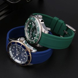 Strapseeker Dexter - Correa de Silicona de Alta Calidad con Extremo Curvado - Pulseras de Reloj para Hombres y Mujeres - Brazalete de Caucho Resistente al Agua para Relojes Deportivos y de Buceo (Azul, 18mm)
