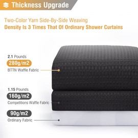 BTTN Waffle Shower Curtains, Heavy Duty Mould Proof Resistant Weighted Fabric Shower Curtain for Bathroom, Waterproof Washable Thick Hotel Luxury Shower Curtain Set with 12 Hooks (182x182cm, Black)