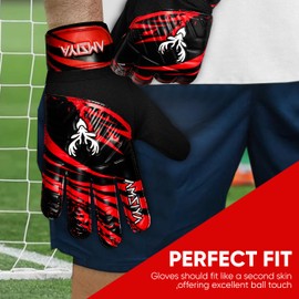 AYIZMA Football Goalkeeper Gloves for Boys – Kids Soccer Goalie Gloves with 4mm Latex Palm, Breathable Mesh, Double Wrist Protection & Customizable Fit, Super Grip for Training & Matches (Red, 5)