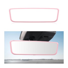 povtii Rear View Mirror Protector Frame, Silicone Automotive Interior Rearview Mirror Cover for Women Girls, Mirror Edge Protective Cover Compatible with Model 3 Y, Car Accessories (Pink)