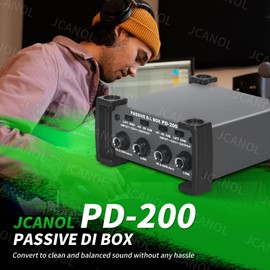 JCANOL PD200 Stereo Passive DI Box Unit Hum Eliminator with GND switch, Input Attenuator to Connect Guitar & Bass, 1/4" instrument Direct Box to Balanced & Unbalanced XLR