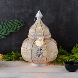 Marrakech Lamp and Lantern in One Metal 30 cm Large Table Lamp Lantern Lamisa White Oriental Decoration