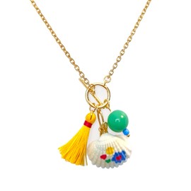 OUSABELLA Toggle Clasp Necklace - Gold Pendant Necklace with Shell Turquoise Tassels is a Gift for Women (Beach)
