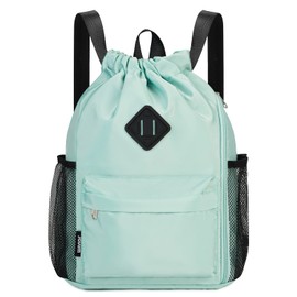 WANDF Turnbeutel mit Kordelzug, Sporttasche mit Schuhfach, wasserabweisender String-Rucksack Cinch für Damen Herren (Mittel,Mintgrün)