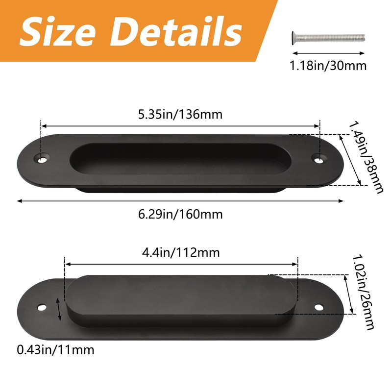 MOROBOR Double Sided Hardware Set Handle, 2pcs Oval Embedded Sliding