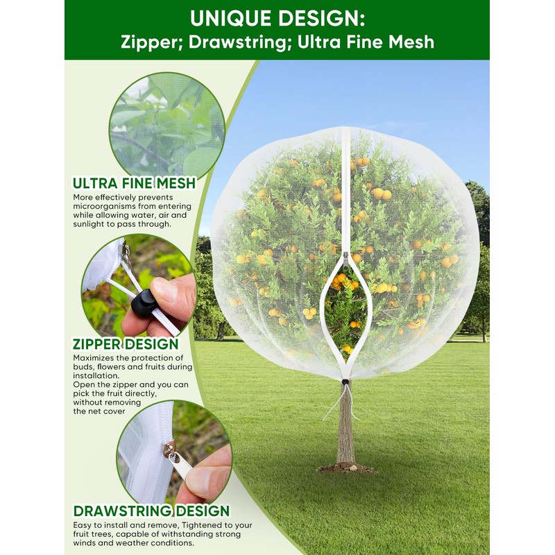 Fruit Tree Netting with Zipper - 2Pcs 8x5.3 Ft Garden