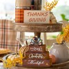 Smile Thanksgiving Decor Indoor Wooden Block Signs, Thankful Grateful Turkey