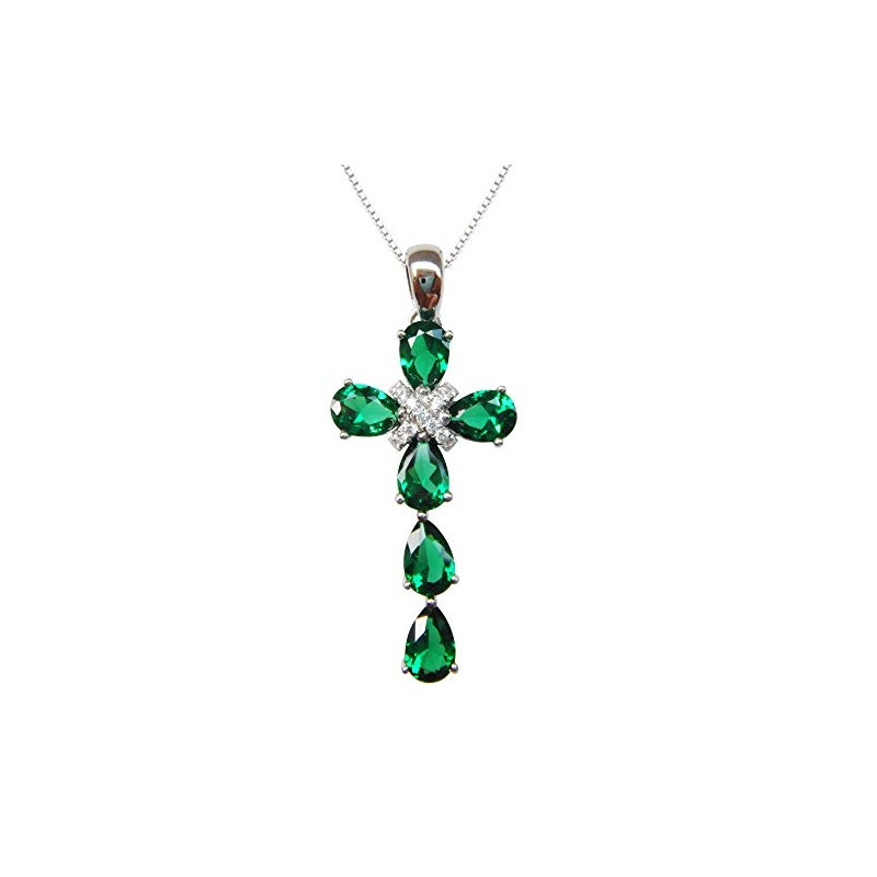Navachi 925 Sterling Silver 18K White Gold 2.5ct Pear Emerald