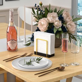 Napkin Holder for Table, Gold Kitchen Accessories for Dining Table Farmhouse Cocktail Picnic Rustic Bamboo Iron Wood Holders for Mail Bills Suitable for All Dining Room Decor Gold & Black