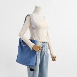 Jeelow Canvas Tote HandBag Crossbody Shoulder Bag With Zipper For Men & Women, Blue Tote, Large