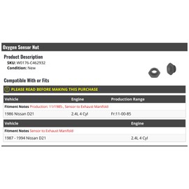 Oxygen Sensor Nut - Compatible with 1986-1994 Nissan D21 2.4L 4-Cylinder