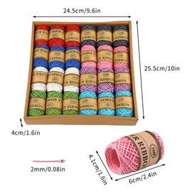 Pack of 24 Wrapping Paper Ribbon, 10 m per Roll, Raffia Colourful Ribbons in 8 Colours, Colourful Paper Yarn for Crafts, Raffia Paper Ribbon for Gift Box, Weaving, Christmas, Florist