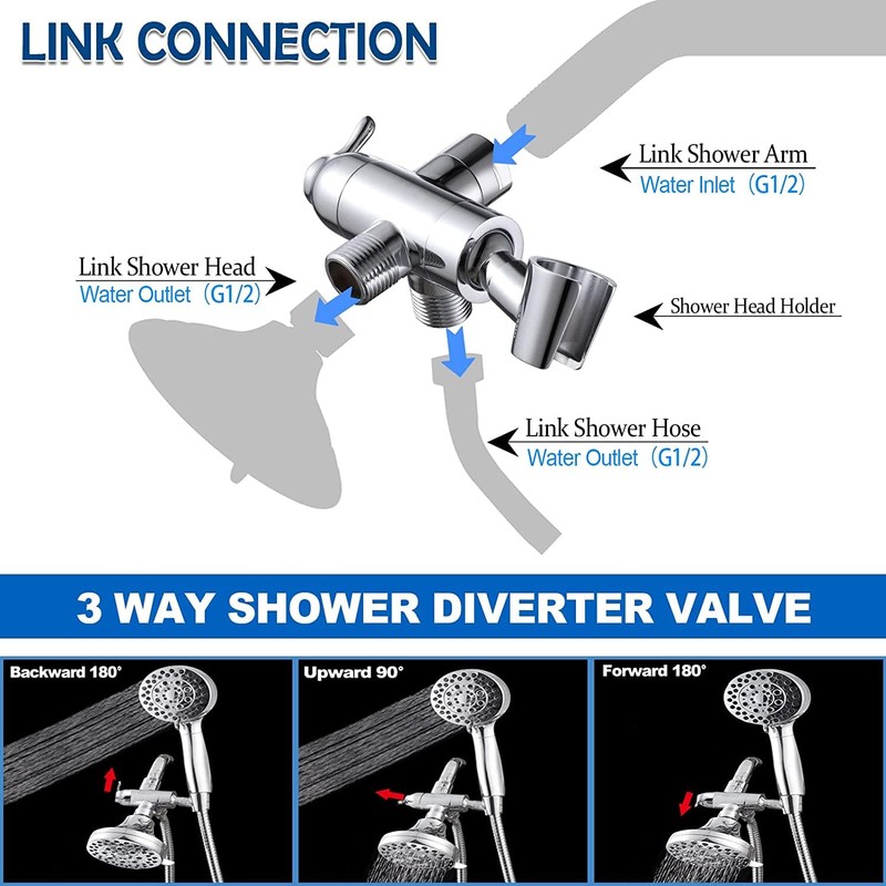 YDmeet Shower Arm Diverter with Handshower Mount, G1/2 Brass Shower