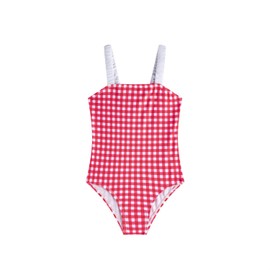 LIZENS Girls One Piece Swimsuits Cute Girls Swimwear Vintage Style(BDG4201,6-7T) Red