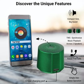 HOAIYO TWS Portable Wireless Speaker with Built in Mic and Play 2 Speakers Together (Green)