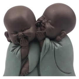 Zen Light SM-2203 Bonze Whisperer Figurine Lucky Charm, Green/Brown, 12cm Height