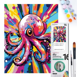 COLORDEMY 2-in-1 Paint by Numbers Kit - Rolled Canvases (20x25cm & 20x20cm), 16 Colours, Brushes & Paints Included - Fun for Adults & Kids, Perfect for Parties or Group Painting (Octopus Design)