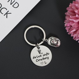 Eilygen Drive Safe Cowboy Keychain 26 Letters Keychain Gifts for Boyfriend Husband Western Gift Gift for New Driver (Drive Safe Cowboy L)