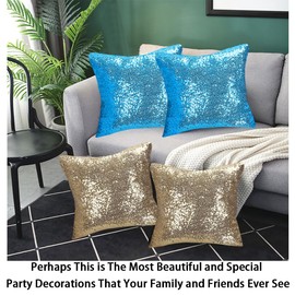 ShinyBeauty Sequin Pillow Case 20x20 2 Pack Turquoise Glitter Pillows Decorative Throw Pillows Pillow Decorative Sparkles Holiday Throw Pillows (2x20x20, Turquoise)