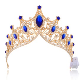 Kilshye Light Up Crown Blue Crystal Wedding Tiara Prom Costume Headband for Women
