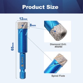 Diamond Drill Bit 12mm,BRSCHNITT 3pcs/Pack 1/2 Inch Diamond Hole Saw Drill Bit for Porcelain Tile Ceramic Stone Granite Marble,Hex Shank Dry Drilling Diamond Core Drill Bit Set