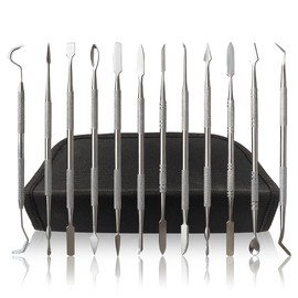 GJ FAFA 12-Piece Stainless Steel Wax Carving Tools Set, Dental Waxing Instruments, Dual-Ended Sculpting Tools for Resin, Jewelry Making, Shaping & Modeling, with Black Storage Case