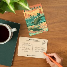 Sarasota, Florida, Alligator, Vintage Print Press (4x6 Birch Wood Postcards, 2-Pack Stationary, Rustic Home Wall Decor)