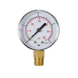 Water Pressure Gauge Pool Pressure Gauge 60PSI 1/4 Inch NPT Floor Mounting, Inch Pipe Thread Dual Scale Mechanical Pressure Gauge Low Pressure Gauge for Gas and Water (60 psi / 4 bar)