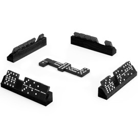 Unique Design | Dominos Set for Adults 4 Wooden Racks/Trays | Double 6 Dominoes Portable Travel Set | Double Six Dominoes Set 4 Tiles Holders | 28 Tiles Dominos Set for Family Games | Solid Wood