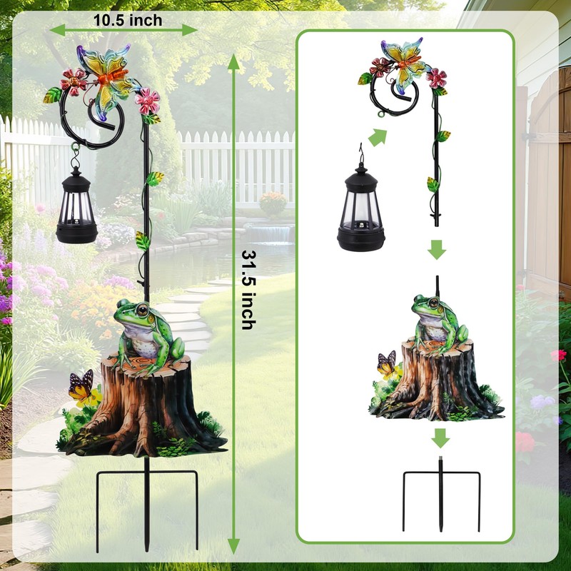 Guangxie Solar Frog Lantern Garden Stake, 31.5in Weatherproof Metal Outdoor
