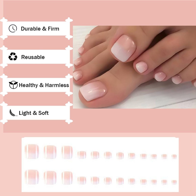 24Pcs Gradient Pink Press on Toenails - Short Square False