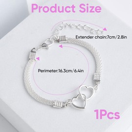 Double Heart Ankle Bracelet for Women – Adjustable Waterproof Diamond Rhinestone Ankle Bracelets for Women – Ladies Silver Ankle Bracelet – Stylish Silver Anklets Gift for Summer, Beach, Parties